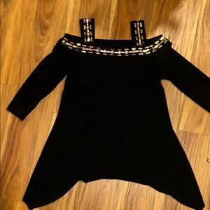 Come n see Black Studded Women's cold shoulder mini dress or long top sz medium